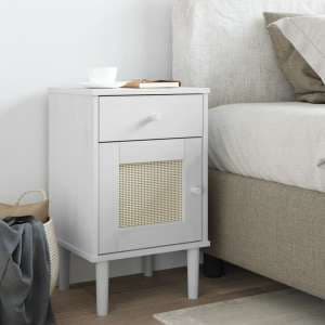 Celle Pinewood Bedside Cabinet With 1 Door 1 Drawer In White - UK