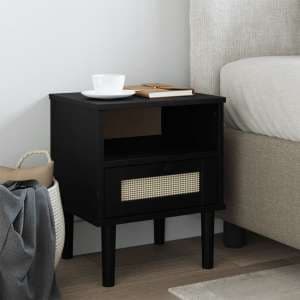 Celle Pinewood Bedside Cabinet With 1 Drawer In Black - UK