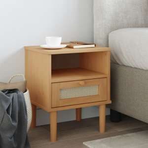 Celle Pinewood Bedside Cabinet With 1 Drawer In Brown - UK