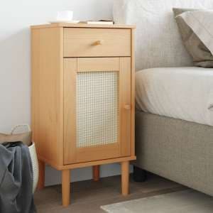 Celle Pinewood Bedside Cabinet Tall 1 Door 1 Drawer In Brown - UK
