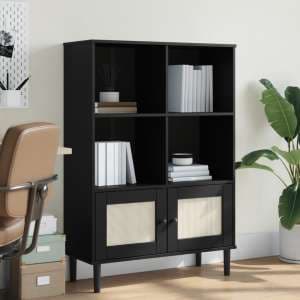 Celle Pinewood Bookcase With 4 Shelves In Black - UK