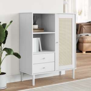 Celle Pinewood Highboard With 1 Door 2 Drawers In White - UK