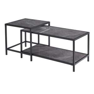Celle Wooden Coffee Table And Side Table In Grey Marble Effect - UK