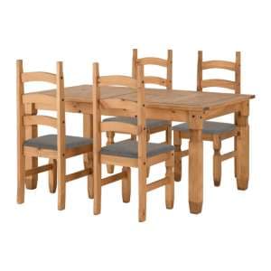 Central Extending Wooden Dining Table 4 Chairs In Waxed Pine - UK