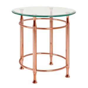Cerrito Round Clear Glass Side Table With Copper Metal Base - UK