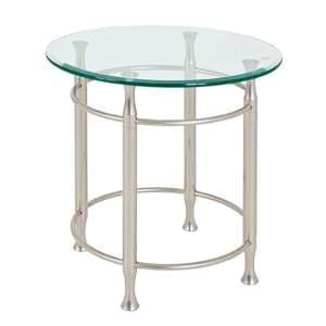 Cerrito Round Clear Glass Side Table With Stainless Steel Base - UK