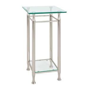 Cerrito Tall Clear Glass Side Table With Stainless Steel Base - UK