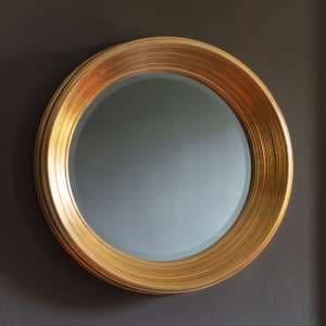 Cerritos Round Portrait Bevelled Wall Mirror In Gold - UK