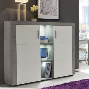 Cetrix Highboard In Cement Grey And White Fronts With LED - UK
