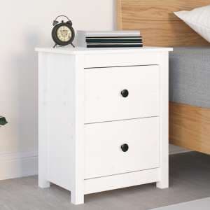 Chael Pine Wood Bedside Cabinet With 2 Drawers In White