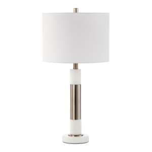 Chania White Linen Shade Table Lamp with White Marble Base - UK