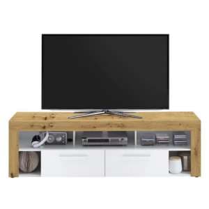 Chapel LCD TV Stand In Artisan Oak And White With 2 Drawers