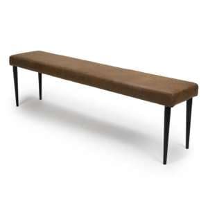 Charlie Dining Bench In Antique Brown Leather With Metal Base