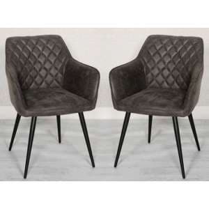 Charlie Grey Faux Leather Carver Dining Chairs In A Pair - UK