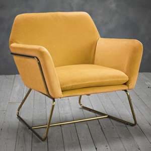 Charlies Velvet Armchair With Gold Frame In Mustard