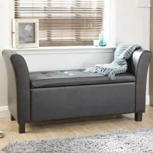 Ventnor Ottoman Seat In Black Faux Leather With Wooden Feet - UK