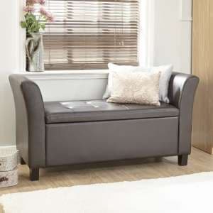 Ventnor Ottoman Seat In Brown Faux Leather With Wooden Feet - UK