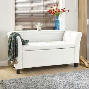 Ventnor Ottoman Seat In White Faux Leather With Wooden Feet - UK