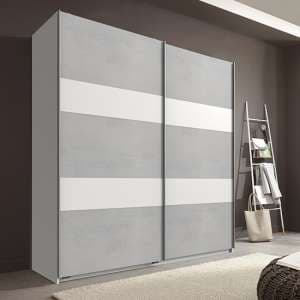 Chess Sliding Door Wide Wooden Wardrobe In Light Grey And White