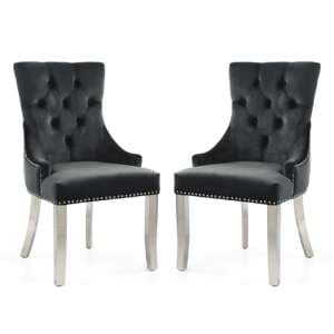 Cankaya Black Velvet Accent Chairs With Silver Legs In Pair