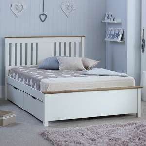 Chester Wooden Double Bed With 2 Drawers In White - UK