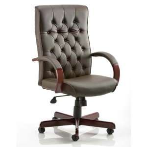 Chesterfield Leather Office Chair In Brown With Arms
