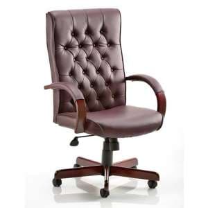 Chesterfield Leather Office Chair In Burgundy With Arms