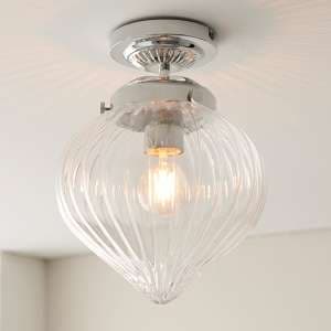Cheston Clear Ribbed Glass Shade Flush Ceiling Light In Chrome - UK