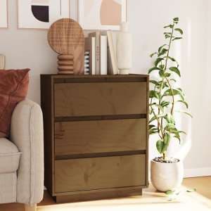 Chevis Solid Pinewood Chest Of 3 Drawers In Honey Brown