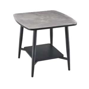 Chieti Grey Glass End Table With Black Metal Legs - UK