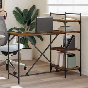 Chiltern Wooden Laptop Desk With 4 Shelves In Smoked Oak - UK
