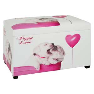 Chino Synthetic Leather Storage Ottoman In Puppy Print