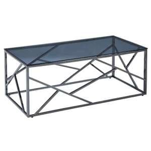Chios Glass Coffee Table In Smoked Blue Grey With Titanium Frame - UK