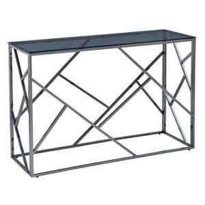 Chios Glass Console Table In Smoked Blue Grey With Titanium Frame - UK