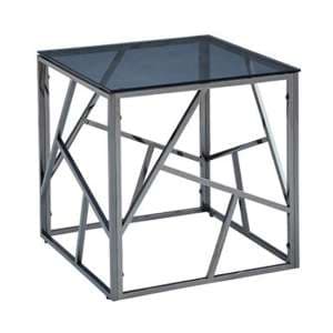 Chios Glass End Table In Smoked Blue Grey With Titanium Frame - UK