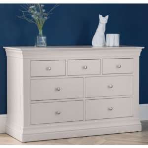 Calida Wide Wooden Chest Of 7 Drawers In Light Grey - UK