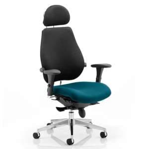 Chiro Black Back Headrest Office Chair With Maringa Teal Seat - UK