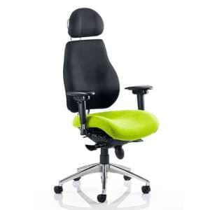 Chiro Black Back Headrest Office Chair With Myrrh Green Seat - UK