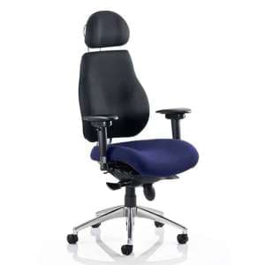 Chiro Black Back Headrest Office Chair With Stevia Blue Seat - UK