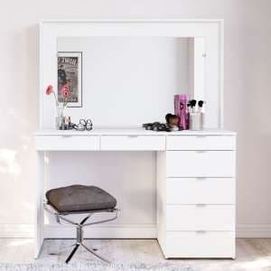 Chloe Wooden Dressing Table With 7 Drawers And Mirror In White