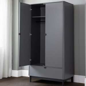 Cadhla Wooden Wardrobe in Strom Grey With 2 Doors And 1 Drawer - UK