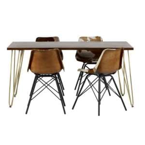 Chort Wooden Dining Table In Dark Walnut With 4 Cowhide Chairs