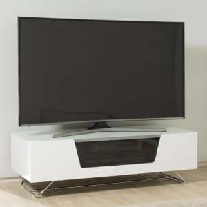 Chroma Medium High Gloss TV Stand With Steel Frame In White - UK