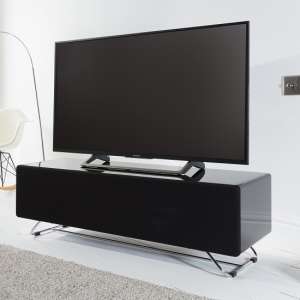 Clutton Glass TV Stand In Black High Gloss With Steel Frame
