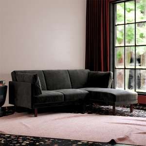 Claire Velvet Sectional Sofa Bed With Dark Wooden Legs In Black - UK