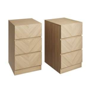 Ciana Euro Oak Wooden Bedside Cabinet With 3 Drawers In Pair - UK