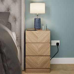 Cianna Wooden Bedside Cabinet With 3 Drawers In Euro Oak - UK