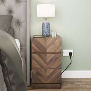 Cianna Wooden Bedside Cabinet With 3 Drawers In Royal Walnut - UK