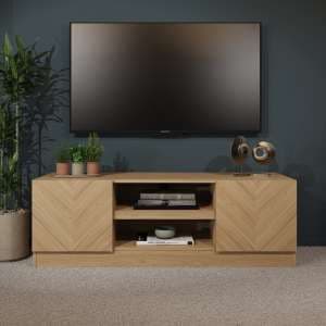 Cianna Wooden TV Stand With 2 Doors In Euro Oak - UK