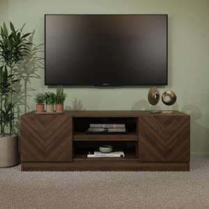 Cianna Wooden TV Stand With 2 Doors In Royal Walnut - UK